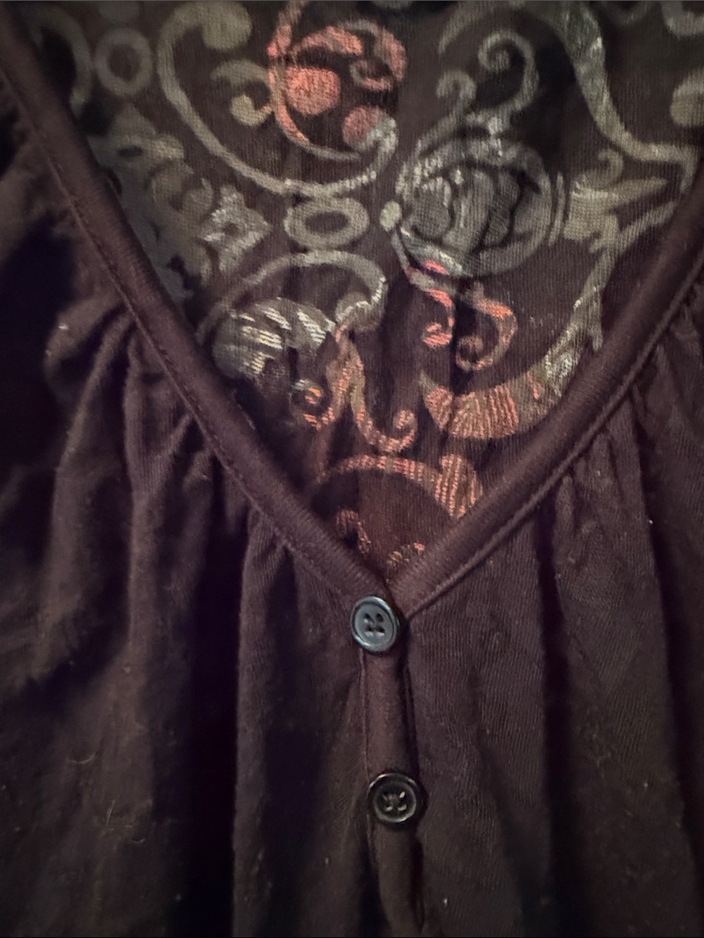 Harley-Davidson Black V-Neck Short Sleeve Top with Red Rose Accent - Picture 5 of 9